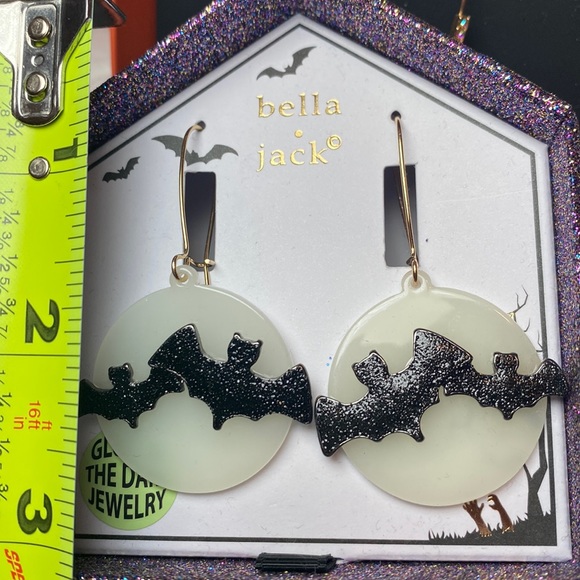 Bella Jack Bat Earrings Halloween Flying Moon Glow in the Dark 2.3” Chandelier - Picture 3 of 8